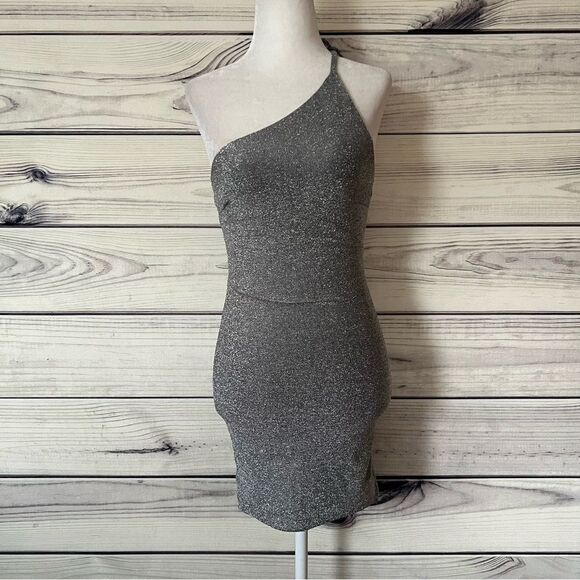 Princess Polly Sparkly Silver One Strap Mini Bodycon Dress - Picture 8 of 11